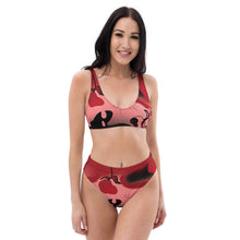 Cargar imagen en el visor de la galería, Woman wearing a red and black patterned bikini set on a white background