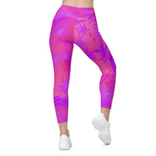 Load image into Gallery viewer, Verbena High Waist Leggings w/pockets Pink and purple flora leggings on a white background.