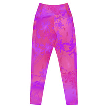 Load image into Gallery viewer, Verbena High Waist Leggings w/pockets Pink and purple flora leggings on a white background.