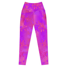 Load image into Gallery viewer, Verbena High Waist Leggings w/pockets Pink and purple flora leggings on a white background.