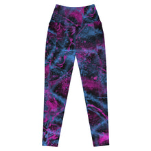 Load image into Gallery viewer, Back of Leggings with a pink and blue abstract pattern on a white background