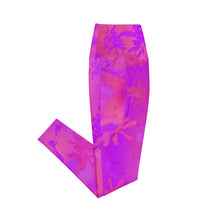 Load image into Gallery viewer, Verbena High Waist Leggings w/pockets Pink and purple flora leggings on a white background.