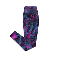 Load image into Gallery viewer, Leggings with a vibrant pink, and blue abstract pattern on a white background