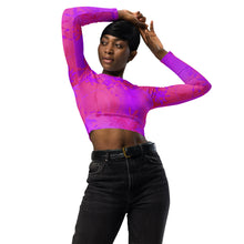 Load image into Gallery viewer, Pink and purple floral crop top long sleeves.