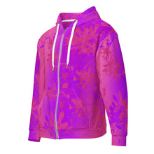 Load image into Gallery viewer, Purple and pink floral patterned hoodie on a white background