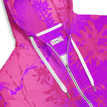 Load image into Gallery viewer, Pink and purple floral-patterned jacket with a white zipper on a white background