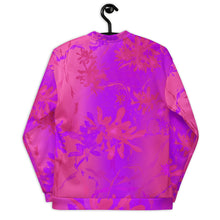 Load image into Gallery viewer, Pink and purple floral patterned sweatshirt on a hanger against a white background