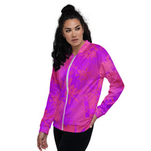 Load image into Gallery viewer, Woman wearing a pink and purple tie-dye jacket on a white background