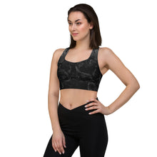 Load image into Gallery viewer, Black and gray with gray swirls on the sprots bra.