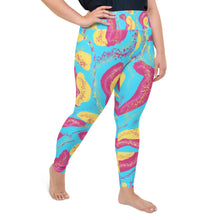 Load image into Gallery viewer, Blue Tropical Plus Size High Waist Leggings