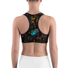 Load image into Gallery viewer, Black Paint Flick Sports Bra. ArtGaze.shop