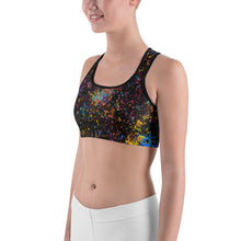 Load image into Gallery viewer, Black Paint Flick Sports Bra. ArtGaze.shop