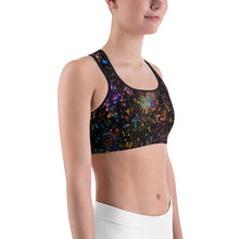 Load image into Gallery viewer, Black Paint Flick Sports Bra. ArtGaze.shop