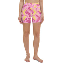 Load image into Gallery viewer, Pink Tropical High Waisted Yoga Shorts w/Pockets Artgaze.shop