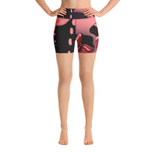 Cargar imagen en el visor de la galería, Strawberry Flower Drip Yoga Shorts High Waist (w/Pockets). ArtGaze.shop