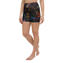 Load image into Gallery viewer, Black High Waist Paint Flick Yoga Shorts (w/Pockets) ArtGaze.shop