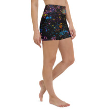 Load image into Gallery viewer, Black High Waist Paint Flick Yoga Shorts (w/Pockets) ArtGaze.shop