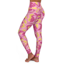 Load image into Gallery viewer, Pink Tropical High Waisted Yoga Leggings w/Pockets
