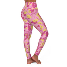 Load image into Gallery viewer, Pink Tropical High Waisted Yoga Leggings w/Pockets
