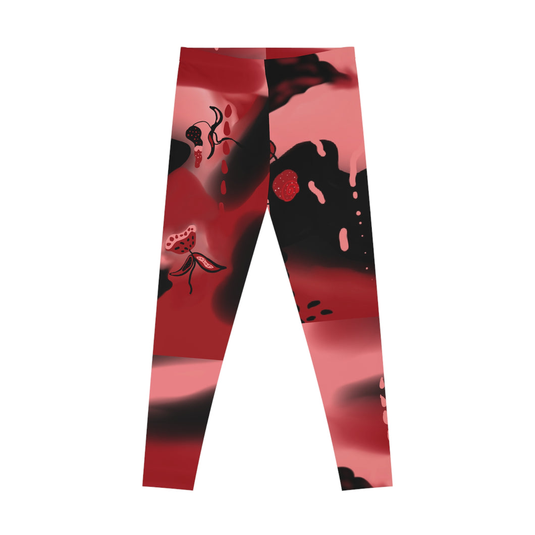 Strawberry Flower Drip Stretchy Leggings (casual)