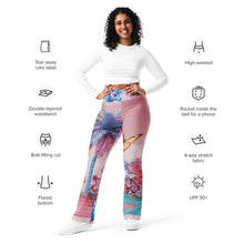 Load image into Gallery viewer, Woman wearing colorful leggings with product features listed on a white background

