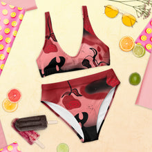 Cargar imagen en el visor de la galería, Bikini set with fruit design on a colorful background with fruits and sunglasses.
