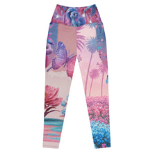 Load image into Gallery viewer, Colorful leggings with butterfly and floral design on a white background
