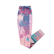Load image into Gallery viewer, Leggings with palm tree and butterfly design on a white background
