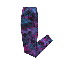 Load image into Gallery viewer, Leggings with a blue and pink abstract pattern on a white background
