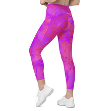 Load image into Gallery viewer, Verbena High Waist Leggings w/pockets Pink and purple flora leggings on a white background. 
