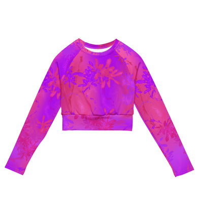 Pink and purple floral crop top long sleeves. 