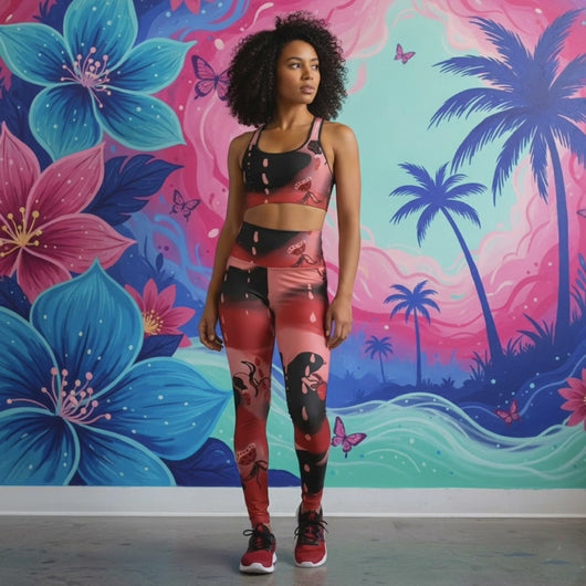 Strawberry flower drip sports  bra, pants