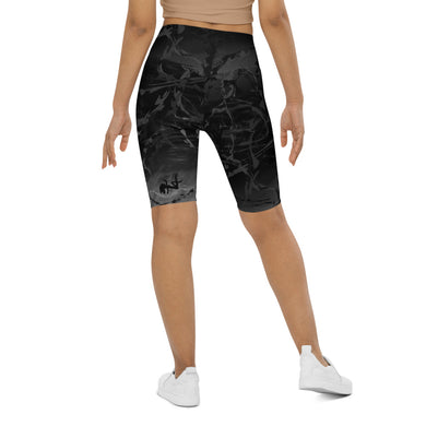 Silhouette biker shorts, Gray and black, with gray swirls. 