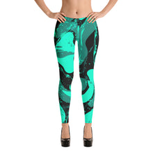 Load image into Gallery viewer, Green gel leggings with green swirls. 
