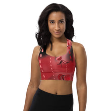 Cargar imagen en el visor de la galería, Strawberry Flower Drip Longline Sports Bra. For working out, running, or Fashion. ArtGaze.shop
