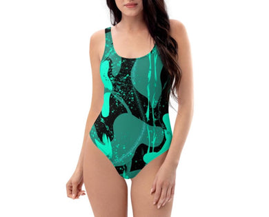 Rare Green Gel One Piece Swim Suit. ARTGAZE.SHOP All over Print.