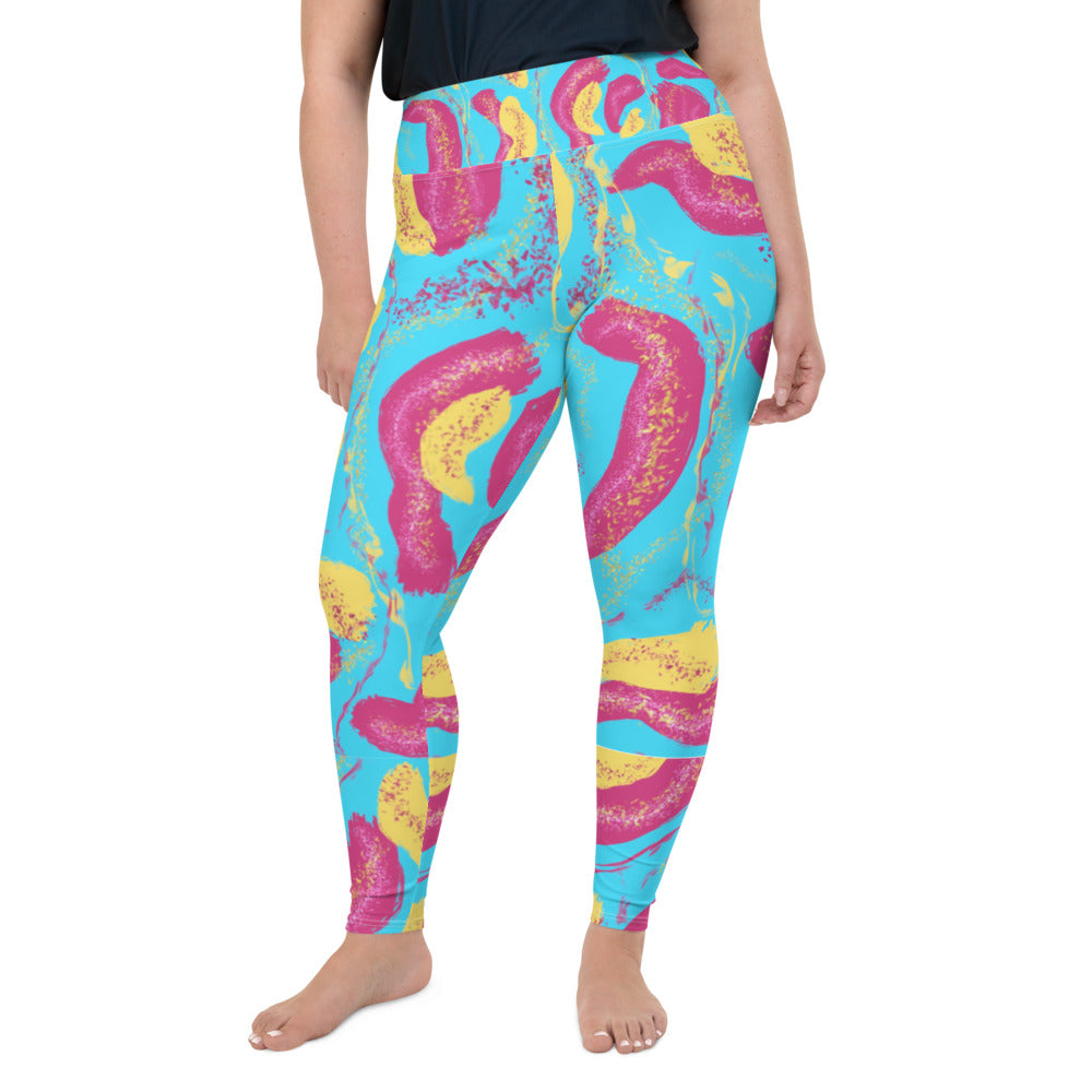 Blue Tropical Plus Size High Waist Leggings