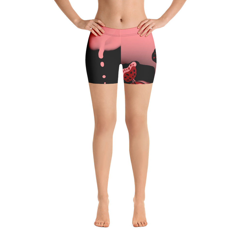 Strawberry Flower Drip Low Waist Shorts. For women. artgaze.shop
