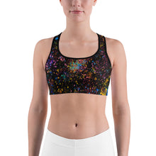 Load image into Gallery viewer, Black Paint Flick Sports Bra. ArtGaze.shop
