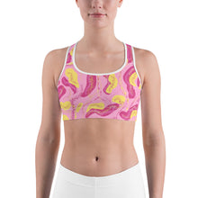 Load image into Gallery viewer, The Pink Tropical Sports Bra, doesn’t want to be alone. It has relatives, the Tropical High Waist Shorts and the High Waist Leggings with pockets.  If it can join it, You can make it happen.  Complete the bottom of your choice,  and show off your fashion &amp; style from ArtGaze of art.
