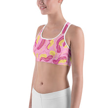 Load image into Gallery viewer, The Pink Tropical Sports Bra, doesn’t want to be alone. It has relatives, the Tropical High Waist Shorts and the High Waist Leggings with pockets.  If it can join it, You can make it happen.  Complete the bottom of your choice,  and show off your fashion &amp; style from ArtGaze of art.
