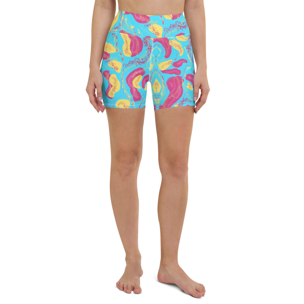 Tropical High Waist Yoga Shorts w/Pockets. ArtGaze.shop