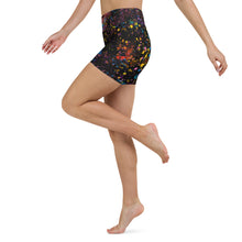 Load image into Gallery viewer, Black High Waist Paint Flick Yoga Shorts  (w/Pockets) ArtGaze.shop
