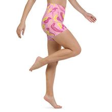 Load image into Gallery viewer, Pink Tropical High Waist Yoga Shorts w/Pockets
